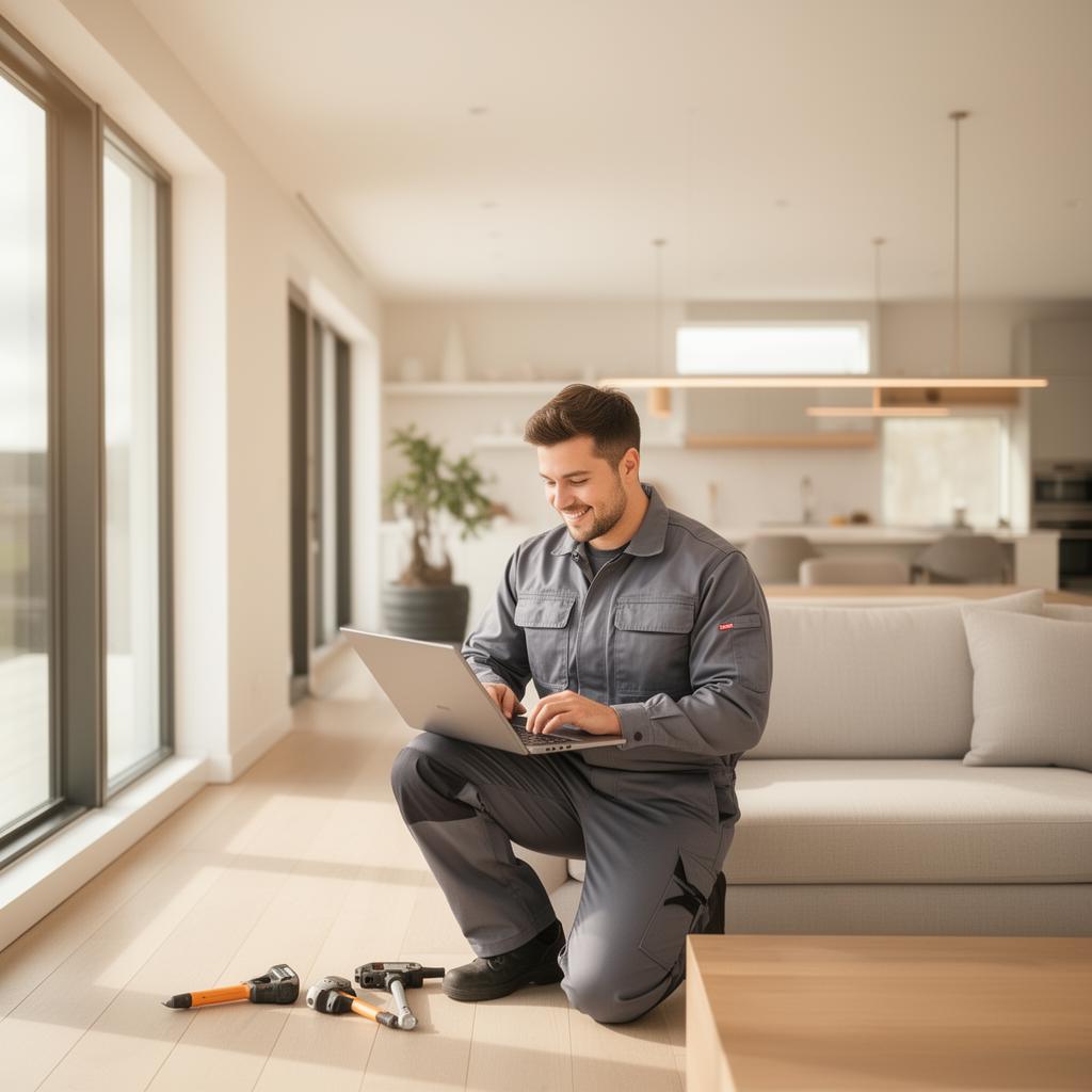 Técnico certificado atendiendo un hogar moderno
